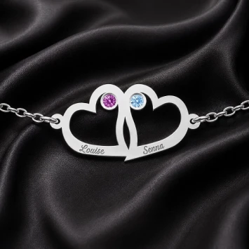 Armband met dubbel hart en geboortestenen