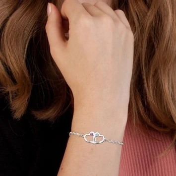Armband met dubbel hart en geboortestenen