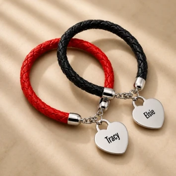 Armband gevlochten leder met hartje