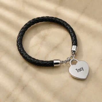 Armband gevlochten leder met hartje