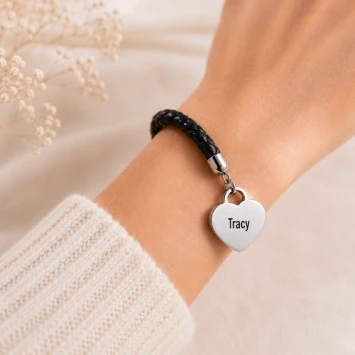 Armband gevlochten leder met hartje