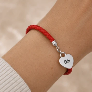 Armband gevlochten leder met hartje