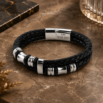 Armband leder met RVS accenten