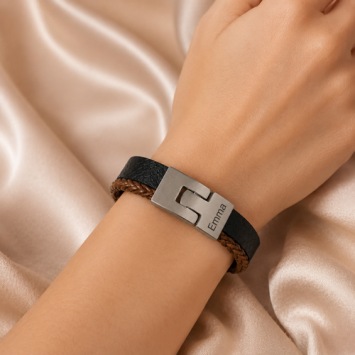 Leren asarmband zwart bruin met matte RVS sluiting