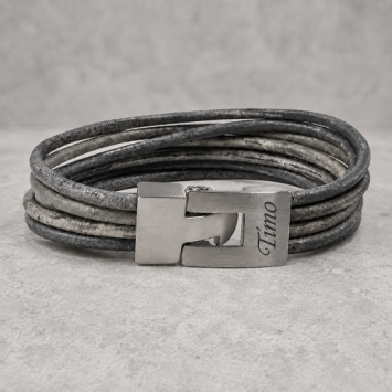 Vintage grey leren asarmband met matte RVS sluiting en askamer