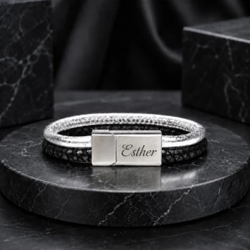 B&L leren armband met twee gevlochten banden