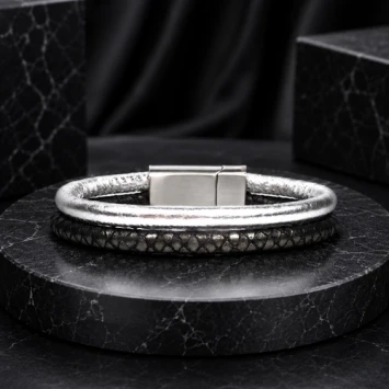 B&L leren armband met twee gevlochten banden