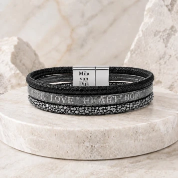 B&L leren armband met Buddha sluiting en gravure