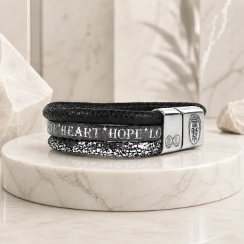 B&L leren armband met Buddha sluiting en gravure