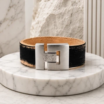 B&L leren armband bruin met witte stiksels