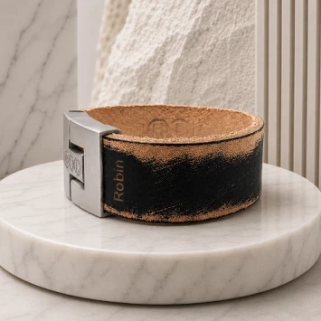 B&L leren armband bruin met witte stiksels