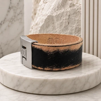 B&L leren armband bruin met witte stiksels