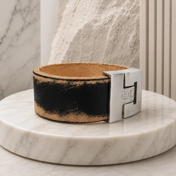 B&L leren armband bruin met witte stiksels