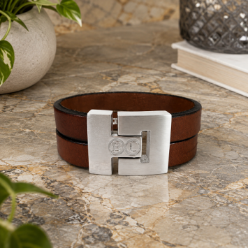 B&L bruin leren armband met twee banden