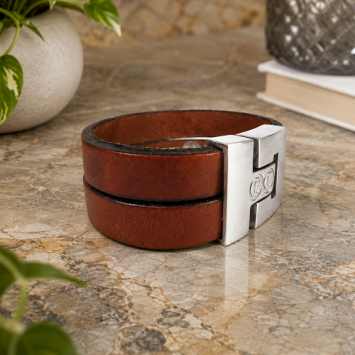 B&L bruin leren armband met twee banden