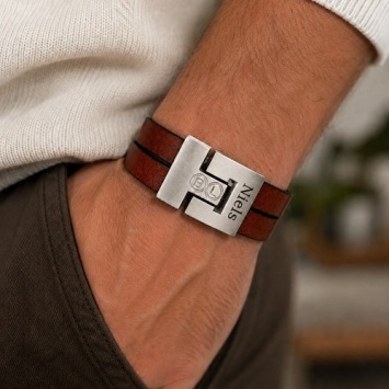 B&L bruin leren armband met twee banden