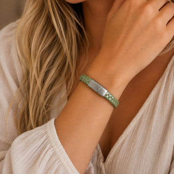 B&L gevlochten leren armband groen