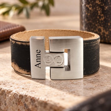 B&L zwart leren armband ruw