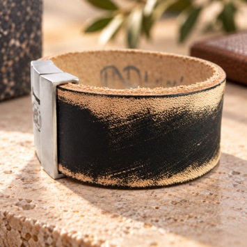 B&L zwart leren armband ruw
