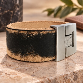 B&L zwart leren armband ruw