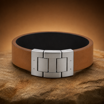Bruin leren Dacaya Rock Edge armband met gegraveerde vingerafdruk