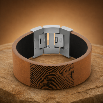 Bruin leren Dacaya Rock Edge armband met gegraveerde vingerafdruk