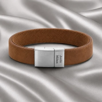 Bruin leren armband 12 mm