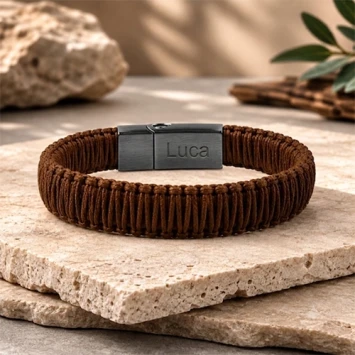 Cognac leren vingerafdruk armband met askamer
