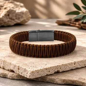 Cognac leren vingerafdruk armband met askamer