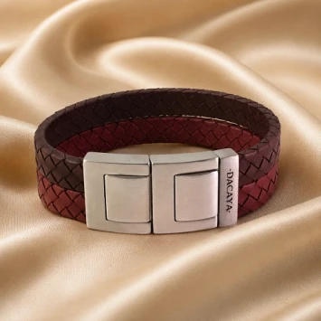 Dacaya leren armband bruin cognac met gravure