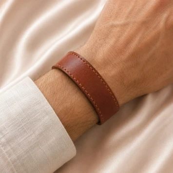 Dacaya Fat Chopper cognac bruine leren armband met gravure