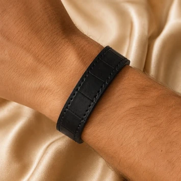Dacaya Maxtor Croco Cognac Grey leren armband met gravure