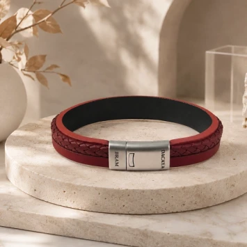 Dacaya cognac leren armband met gravure