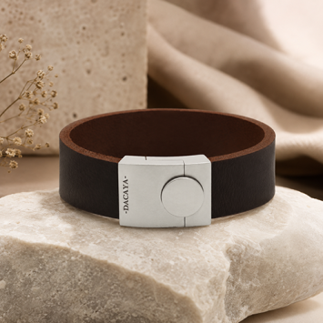 Dacaya armband Bulls Eye Bull grijs-bruin met zilverkleurig slot