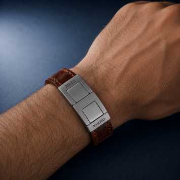 Dacaya Maxtor Croco Cognac leren armband met gravure