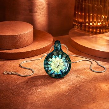 Dahlia hanger glas lichtblauw - blauw - amber