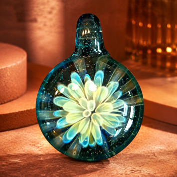 Dahlia hanger glas lichtblauw - blauw - amber