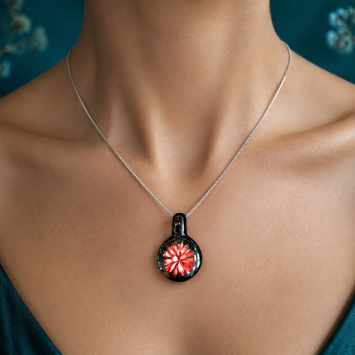 Dahlia glass pendant black-red