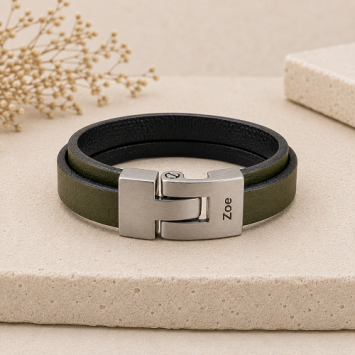Dubbele leren as armband met stalen T-sluiting
