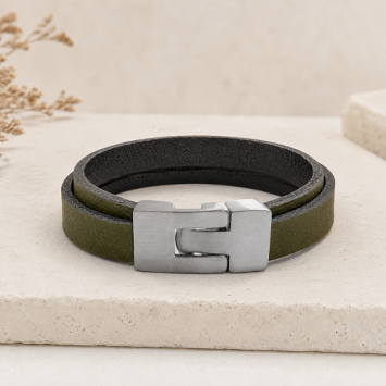 Dubbele leren as armband met stalen T-sluiting