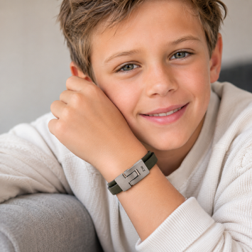 Leren asarmband met dubbele band en matte RVS T-sluiting