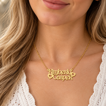 Vergulde dubbele naamketting van 925 Sterling zilver met twee namen