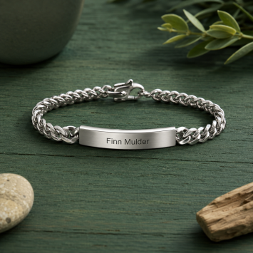 Edelstalen gourmette armband met graveerplaat