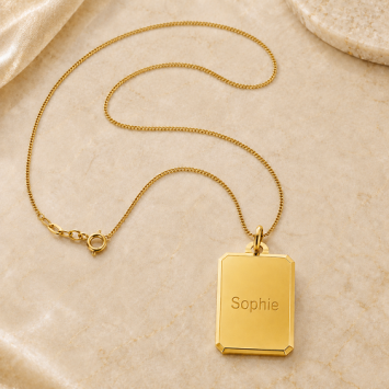 Geelgouden ketting hanger rechthoek