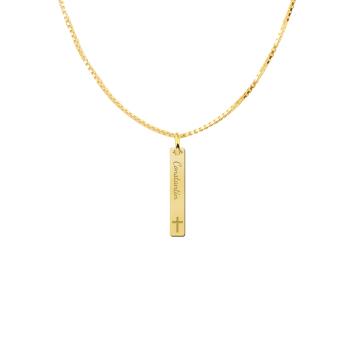 Gepersonaliseerde gouden communie bar hanger met kruis