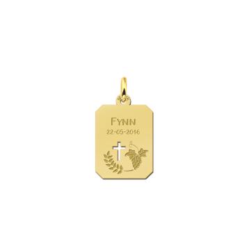Gouden kruis hanger mGepersonaliseerde gouden Communie Hanger met Naam en Datumt naam – Eerste Communie Ketting (Graveerbaar)