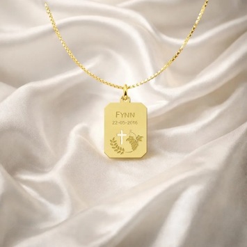 Gepersonaliseerde gouden Communie Hanger met Naam en Datum