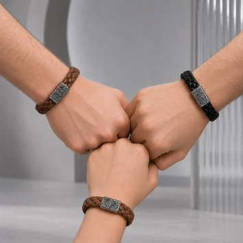 Gevlochten leren armband met vingerafdruk met edelstalen sluiting
