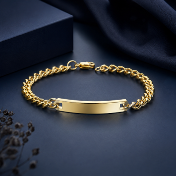 7mm gouden stalen armband met gegraveerde plaat