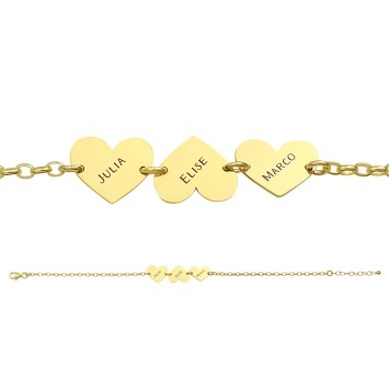 Gouden armband drie hartjes met naam Names4ever